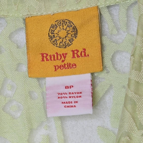 Ruby Rd. Women's Buttonfront Top Lime Green 3/4 sleeve Rayon Blend - Picture 4 of 9